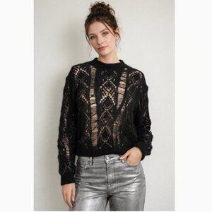 ZARA Black Sheer Knit Sweater S Fuzzy Mohair Whimsigoth Goth Romantic Grunge